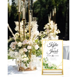 Alffun 12 Pack Gold Acrylic Sign Holders 4x6, Double Sided Vertical Stand Clear Picture Frame Stands, Menu Flyer Holder for Wedding Table Numbers, Restaurant Signs, Party and Office Photos