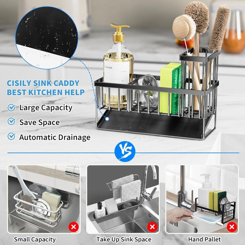 Kitchen Sink Caddy Sponge Holder with Brush Holder and Dishcloth