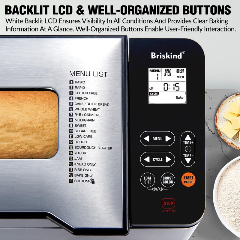 Briskind Bread Maker Machine with Ceramic Nonstick Pan, 19 Menus,