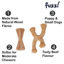 Fuzzl Puppy & Small Dog Chew Toy Beef Flavour Twin Pack - Bone and Crossbone - Soft Enrichment Dog Toys for Puppies and Small Dogs