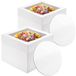 Cupplation Cake Boxes with Window and Cake Boards, 10 x 10 x 8 Inches, 2 Pack, Disposable Bakery Containers for Wedding, Birthday, Party (10 inch)