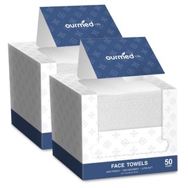 Ourmed Life Face Towels, 11"×9" Disposable Face Towel – Ultra-Soft, Thickened Facial Towelettes, Lint-Free Dry Wipes for Sensitive Skin, Ideal for Makeup Removal & Skincare (50 Count, 2 Pack)