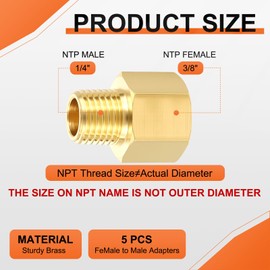 Rebower 5 Pack Female to Male Adapters, 3/8" NTP Female x 1/4" NTP Male for Industrial, Automotive, Fluid Transfer, Home Gardening, Water Treatment