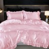 Guchuang Bedding Pink Silk Bedding Set with Ruffle Duvet Cover