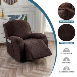 YUEANG 4 Pieces Recliner Cover Stretch Sofa Slipcover, Sofa Couch Cover for Reclining Couch 1 Seat, Washable Furniture Protector with Elastic Bottom for Kids, Dog