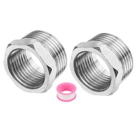 sourcing map 2Pcs Stainless Steel Pipe Fitting, G3/4" Male x G1/2" Female Stainless Steel Hex Nipple Pipe Fitting Connector Pipe Fitting Adapter with PTFE Tape (Length 18mm/0.7", Silver Tone)