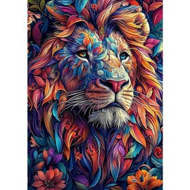 DAERLE 5D DIY Diamond Painting Kit Colorful Lion, Full Diamond Embroidery for Adults and Beginners, Flower Lion Diamond Picture Art for Home Wall Decor 30X40cm