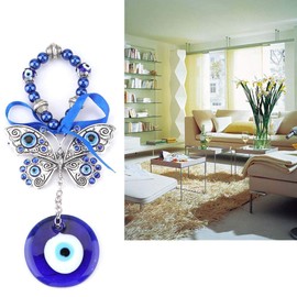 Turkish Glass Evil Eye Wall Hanging, 6.69 Inch Blue Ornament, Good Luck Amulet, Home Office Car Decor
