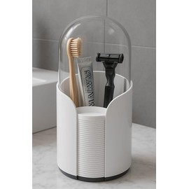 Higienox Olivia Makeup Organizer White Cosmetic Organizer Brush Holder and Cotton Pad Storage Box