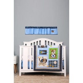 Blue Embroidery Puppy Baseball Sports Themed Nursery Window Valance Toddler Kids Room Decorative Window Valance 1 PC