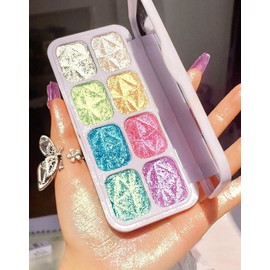 evpct Paleta de Maquillaje Con Resaltador de Mejillas de 8 Colores Shimmer Glitter Iridiscente Multicolor Holográfica Paleta de Sombras de Ojos Púrpura Rainbow Glitter Highlighter Maquillaje Highlight