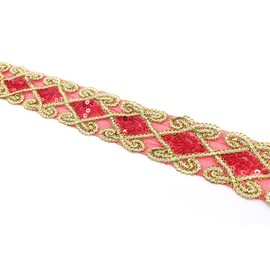 CENPEK 10 Yards 6 cm Sequin Lace Mesh Trim Lace Ribbon Applique Sewing Craft Supplies for Clothes Curtain Table Runner Craft Decoration (Red)