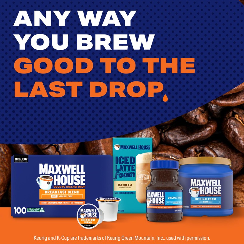 Maxwell House Breakfast Blend Mild Roast K-Cup Coffee Pods, 100