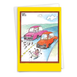 NobleWorks - Humorous Anniversary Greeting Card with 5 x 7 Inch Envelope (1 Card) Couple, Husband, Wife, Parents Anniversary Congratulations Married Cars 3765