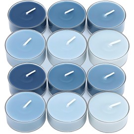 Honoson 12 Pack Blue Tea Lights Candles Blue Round Tea Light Natural Wax Scented 6 Scents Conversation Candle for Spring Easter Wedding Engagement Gifting Aromatherapy Anniversary Summer Home Decor