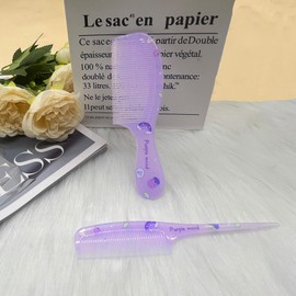 Small Cute Hair Comb,2 Piece Mini Hair Comb Set Fine Tooth Rat Tail Comb For Girls Kids Portable Anti-Static Plastic Hairdressing Comb Hair Comb Gift For Wet And Dry (Purple)