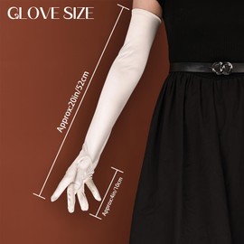 THARAHT Women Long Gloves with Satin Elbow Length for 1920s Opera Tea Party Costumes Bridal Evening Dress,Pearl White
