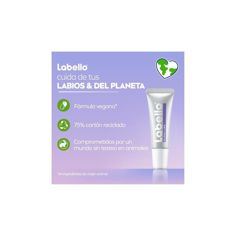 LABELLO Bálsamo Labial Glowy Lips Clear 4.8gr, con Extracto de