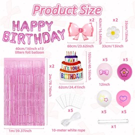 Pink Bow Birthday Decorations Cartoon Cat Party Decor with Pink Tinsel Foil Fringe Curtains Banners Cartoon Cat Balloons Decorations Cute Cat Theme Party Supplies Cute for Girls Baby Shower Birthday