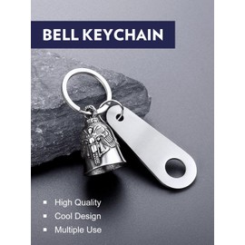 Bandmax Keyring Motorcycle Bell Stainless Steel Motorcycle Bell Keyring Viking Lucky Charm Keyring for Motorcyclists, B-Angel Silver