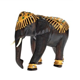 AeraVida Royal Majestic Elephant Carved Rain Tree Wood Figurine Sculpture | Animal and Nature Inspired Home Decoration | Wooden Elephant Figurine