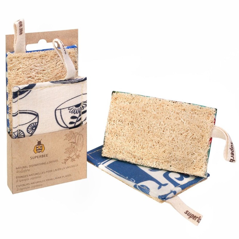 SuperBee Loofah Dish Sponge Kitchen - 2 pack (mixed designs)