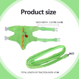 ChengFu Ferret Harness and Leash Set with Safe Bell, Dinosaur-themed, Green, Small Pet, 2.36-3.54 inches (6-9 cm), 47 inches (120 cm) Lead Rope