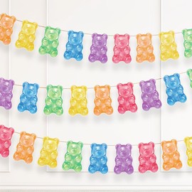 Cheerland Decoración de fiesta de Candyland de osos gomosos banderinas coloridas guirnaldas de caramelos para Halloween, baby shower, cumpleaños, niño