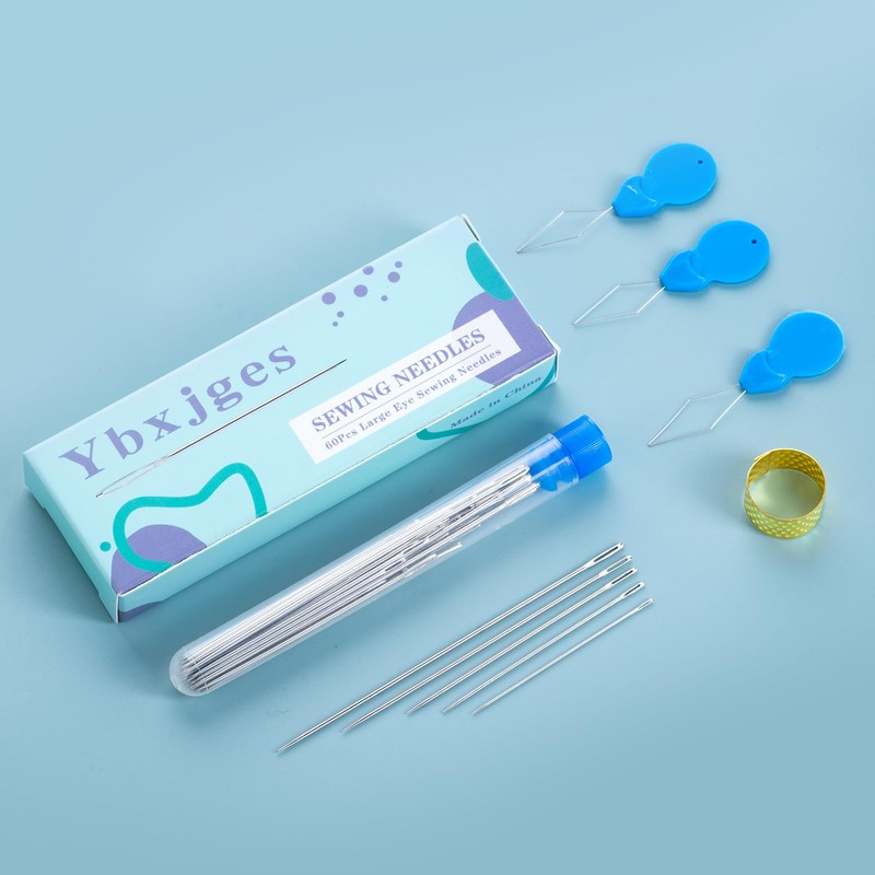 Ybxjges 60Pcs Large Eye Sewing Needles for Leather, 6 Sizes