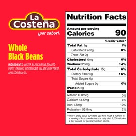 La Costeña Whole Black Beans - Ready-to-Eat Canned Black Beans for Mexican Food, Vegetarian Chili Ingredients, Frijoles Negros, Hummus, Dips, Burgers & Burritos - 40 oz, 12 Pack Bulk Canned Food