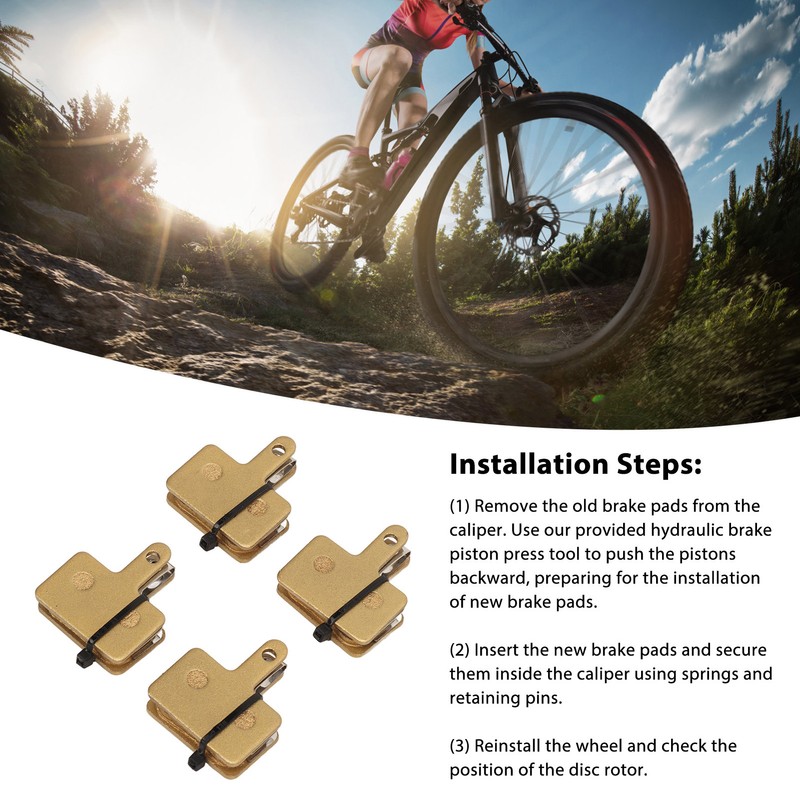 4 Pair Bike Brake Pads with Installation Tools Metal Reliable