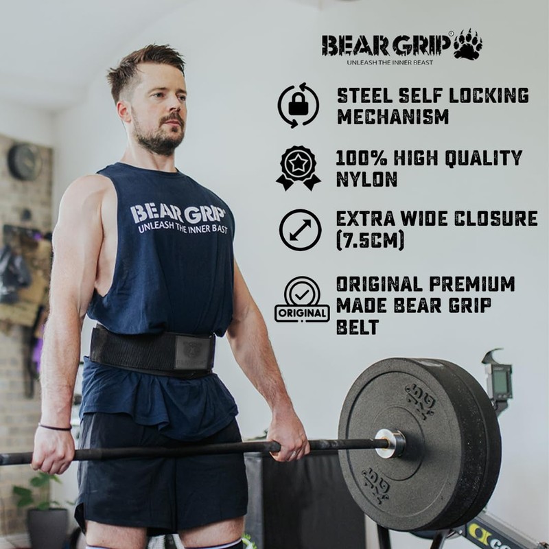 BEAR GRIP - Self-Locking Weightlifting Belt, Premium Weightlifting Belt for