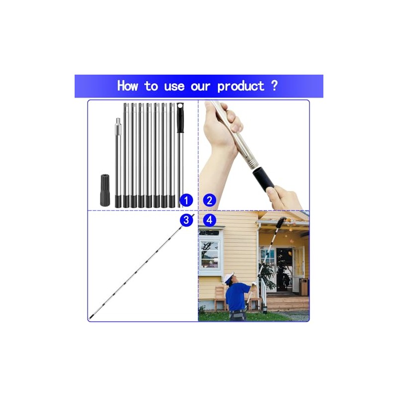 Paint Roller Extension Pole 11.8Ft,10 Segmented Lightweight Stainless Steel Telescopic