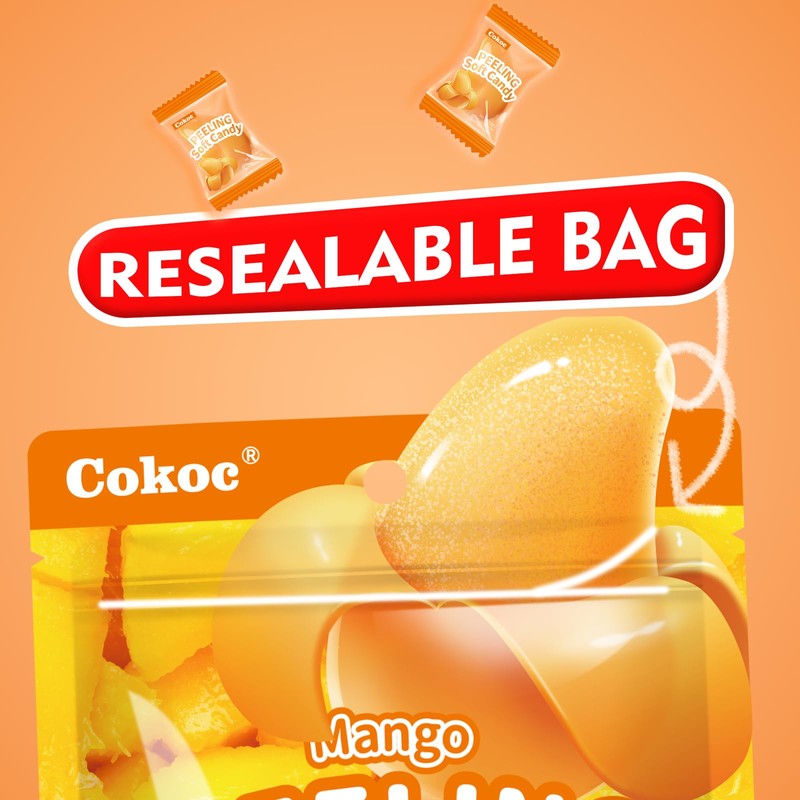 COKOC Peelable Gummies Mango,Peeling Gummies Mango Candy,Individual Packaging 2.64oz Bag