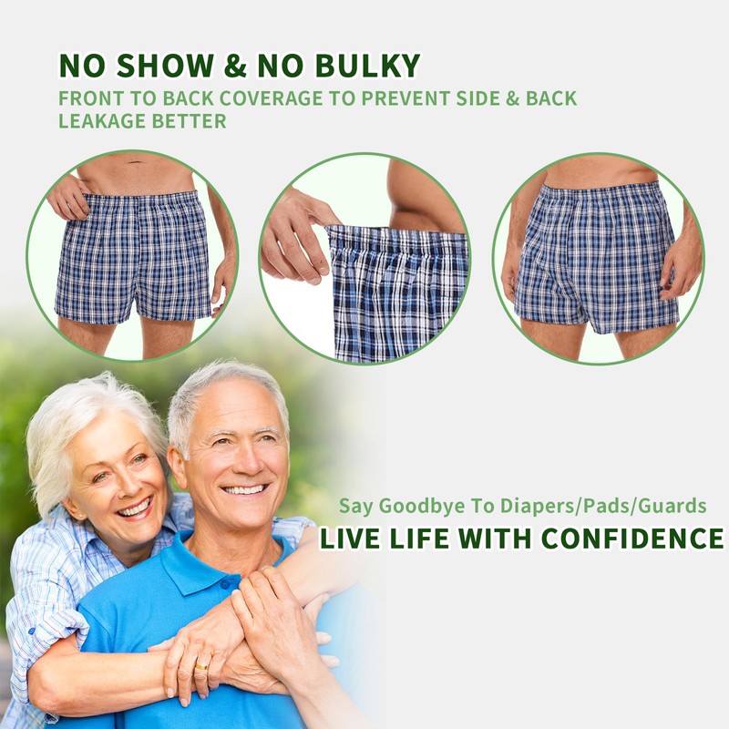ShieldEase Incontinence Underwear for Men Washable - Reusable Boxer Briefs