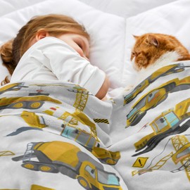 Construction Truck Throw Blanket Boys Toddler Kids Excavator Design Fuzzy Blanket Soft Cozy Plush Flannel Tractor Throw Blankets for Couch Bed Sofa Room Decor Blankets Gifts for All Season 50x60 Inch