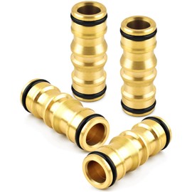 ERKOON Hose Coupling 1/2 Inch Brass, 4 Pieces 1/2 Inch Hose Connection 13 mm Double Plug Garden Hose Connectors Coupling Connector Brass Two Way for Garden and Home Tap
