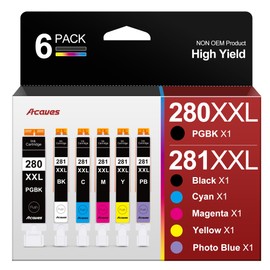 PGI-280XXL/CLI-281XXL for Canon Ink 280 281 Replacement for Canon TR8620 Ink Cartridges High Page Yield Work for PIXMA TR8620 TR8620A TR7520 TS8220 TS6120, 6 Pack PGBK/PB/Black/Cyan/Magenta/Yellow