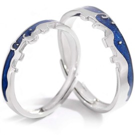 083 Base Pair Ring Set of 2 Free Size 925 Silver Combination Ring Lacquer Enamel Enamel Ring Width 0.18 inches (4.5 mm) Starry Night Town Gift Box