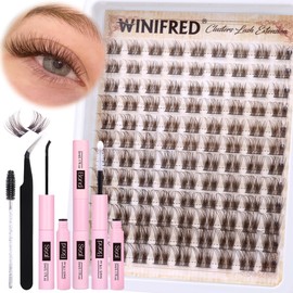 Winifred Brown Lash Clusters Kit - Natural Eyelash Extension Kit With Wispy C Curl Clusters, Lash Bond and Seal, 10-16mm DIY Individual Lashes