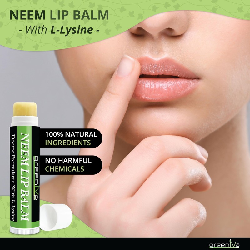 GreenIVe Neem Lip Balm, Vegan Lip Moisturizer with L-Lysine, Soothe