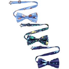 Newcotte 3 Pcs Boy's Bow Ties for Kids Toddler Child Cute Adjustable Costume Pre Tied Bowties for Kids Wedding Birthday Party(Marine Animal, Dinosaur, Dog Face Pattern)