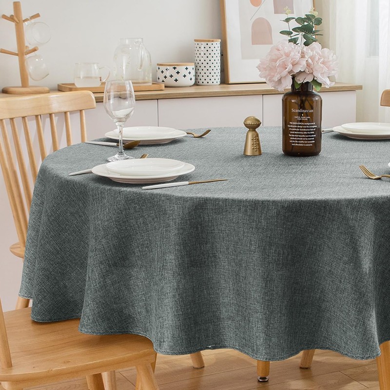 SPRICA Round Tablecloth 160cm Diameter Water Resistant Linen Texture Spill