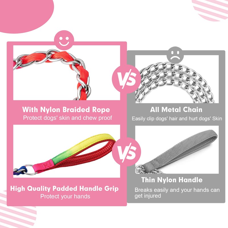 Chain Dog Leash Chew Proof, Metal Chain and Nylon Rope