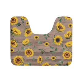 Maiyoinou Commode Contour Bath Rug Rubber Backed Super Water Absorption Microfiber Toilet Floor Mat Bathroom Rug for Bathroom Toilet, Sunflower Wood Grain