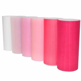 Morex Ribbon Pink Ombre' Tulle 6 Pack, Nylon, 6" by 150 yd Total, White/Lt. Pink/Tulip/Pink/Shocking Pink/Cerise, Item 1366p6-606