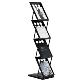 4 Tier Foldable Magazine Display Rack Metal Floor Standing Office Commercial Furniture Minimalist Design Rectangular ShapeProduct Type: Floorstanding, Material: Metal