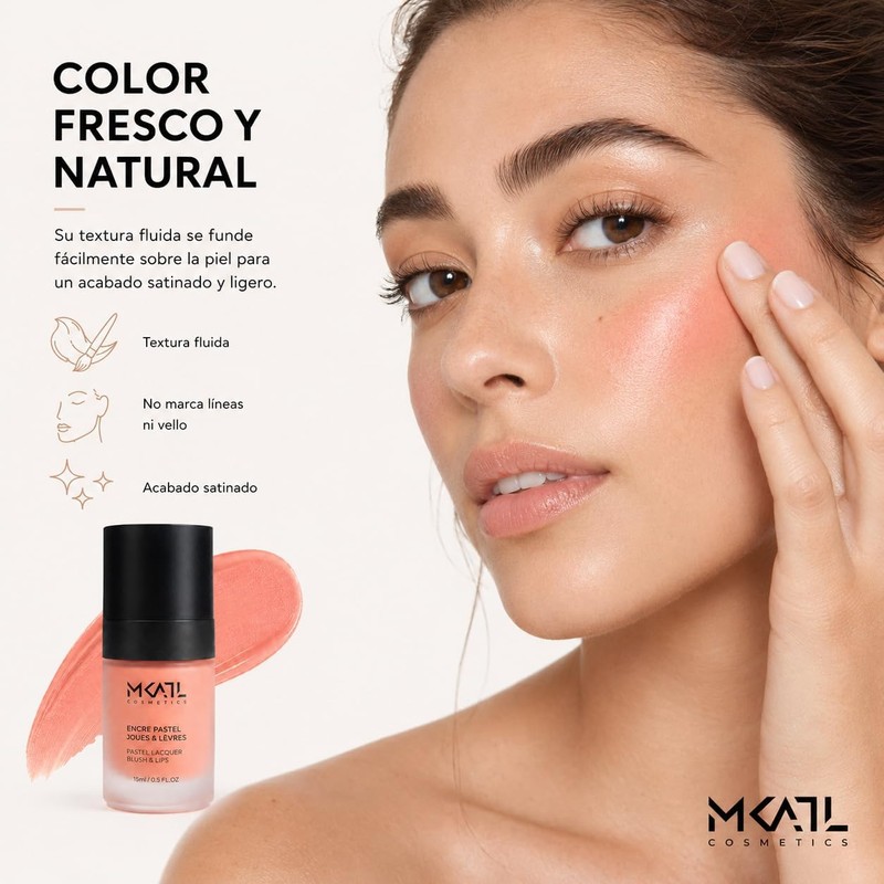 Rubor Líquido Profesional Coral Makeup Atelier Tono Vibrante Luminoso, Efecto