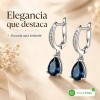 Aretes Plata 925 Mujer Gota Zirconia Azul Profundo Elegante