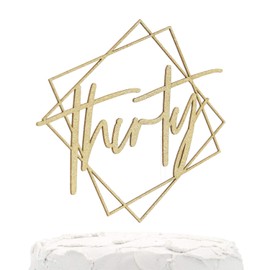 NANASUKO - Decoración para tarta de 30 cumpleaños, treinta, con marco geométrico moderno, purpurina dorada de doble cara, calidad premium fabricada en Estados Unidos